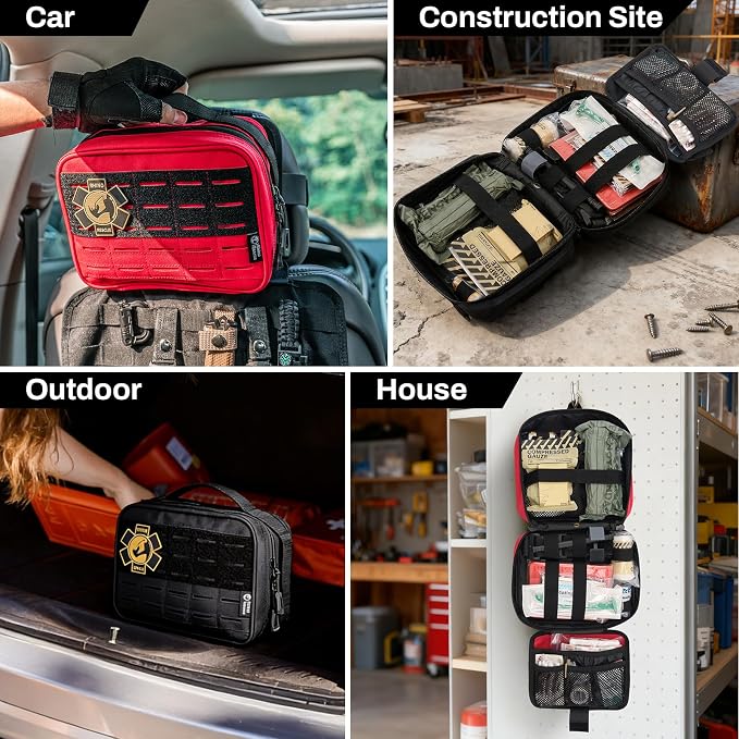 RHINO RESCUE Vehicle IFAK Trauma Kit with CAT Tourniquet Red | Car Headrest Pack, Molle System, TCCC Compliant, Trauma First Aid Kit, Vehicle/Backpack Mount, HSA/FSA Approved