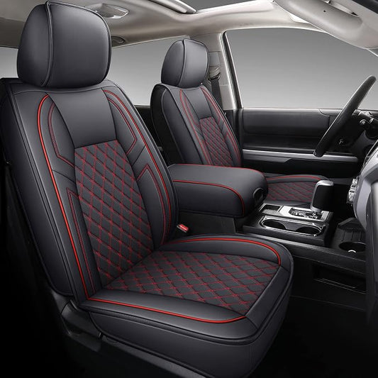 Coverado Toyota Tundra Seat Covers, Leather Car Seat Covers Full Set Automotive Seat Covers Protector Compatible with 2007-2021 Toyota Tundra Crew/Crewmax/Extended/Double Cab(Red)