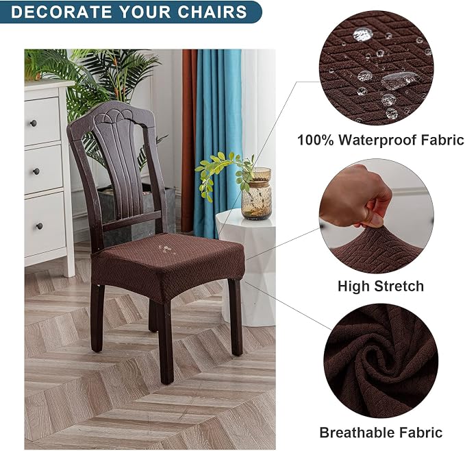 Genina Waterproof Seat Covers for Dining Room Chair Covers Waterproof Dining Chair Covers (4 PCS-Rear-gapped, Chocolate)