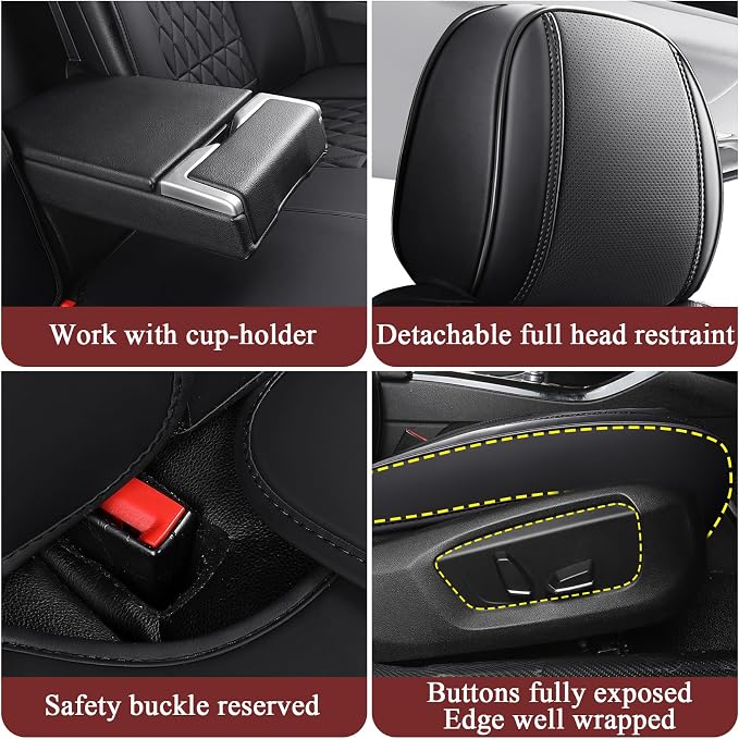 Aierxuan Waterproof Leather Car Seat Covers Full Coverage, Black | Universal Fit Honda Civic Toyota Camry Ford Fusion Kia Soul Nissan Mazda Acura TXL RDX Hyundai Nissan Altima