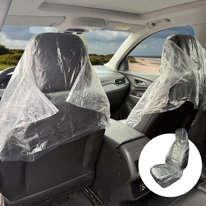 50 PCS Thickened Disposable Plastic Car Seat Covers, 57.1 x 31.5 Inches | Transparent Waterproof Seat Protector, Universal for Airplane Seats, Salon Chair, Restaurant Seats, Bus Seat & Most Vehicles