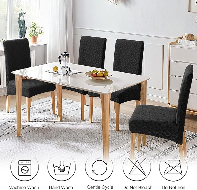 Genina Waterproof Chair Covers for Dining Room Set of 6, Removable Washable Chair Slipcover Protectors, Large Black