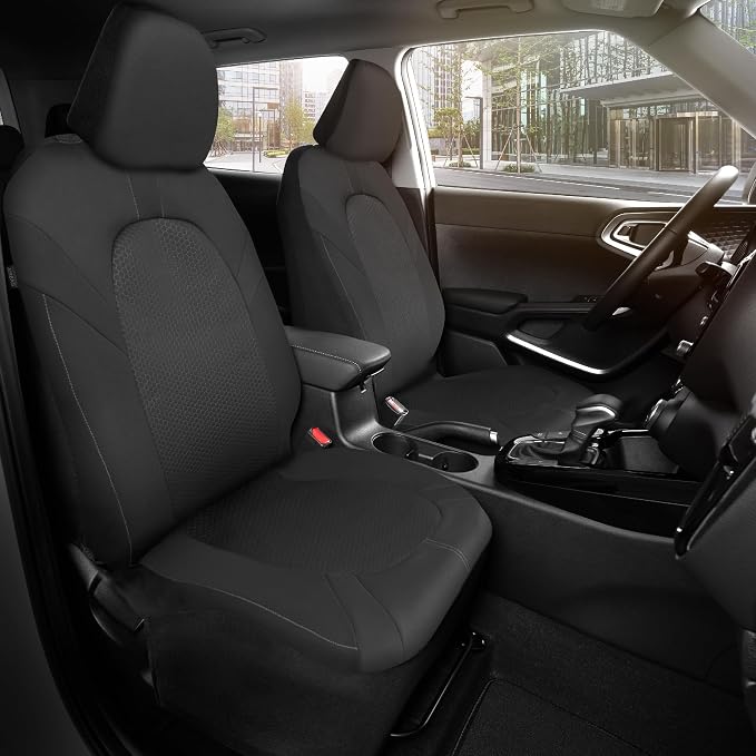 Motor Trend Front & Rear Car Seat Covers Full Set - Gray Cloth Bucket Seat Covers for Front Seats + Waterproof Rear Split Bench Cover – Universal Fit for Car Truck SUV Van Interior Protection