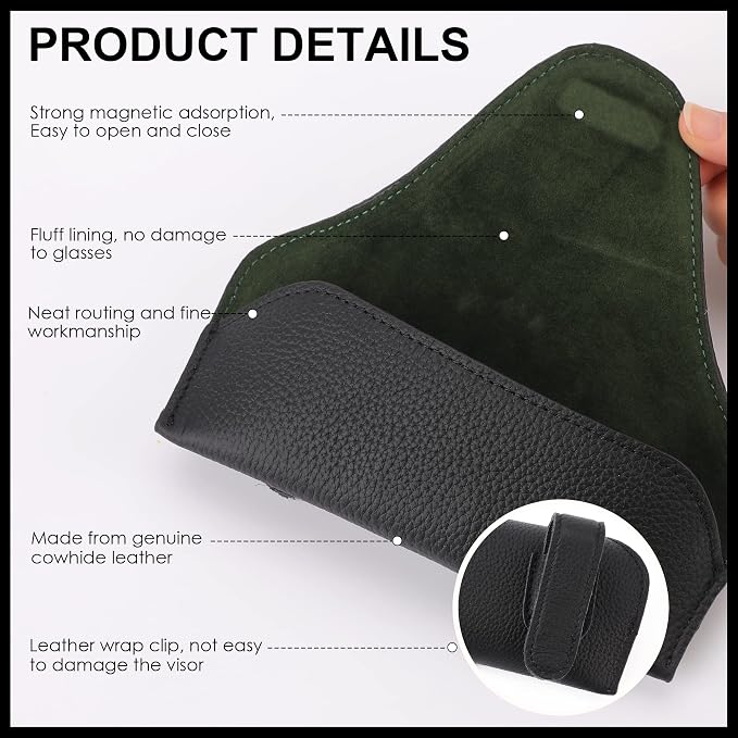 Magnetic Sunglass Holder for Car Visor Clip, Leather Car Glasses Holder, Visor Accessories Eyeglasses Holder Glasses Storage Case (01-Black)