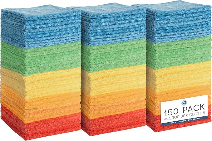 S&T INC. Microfiber Cleaning Cloth, 150 Pack, 11.5" x 11.5"