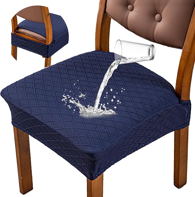 Genina Waterproof Seat Covers for Dining Room Chairs Covers Dining Chair Slipcovers Protector, No Rear Covers (Navy Blue, 6 Pcs)