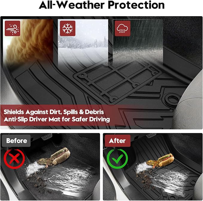 T TGBROS Floor Mats for 2016-2023 Toyota Tacoma Double Cab (Only for Automatic) with Anti Slip Driver Pad Door Sill Protector, All Weather TPE Front Floor Liners Non Slip Mat Entry Guard 7PCS