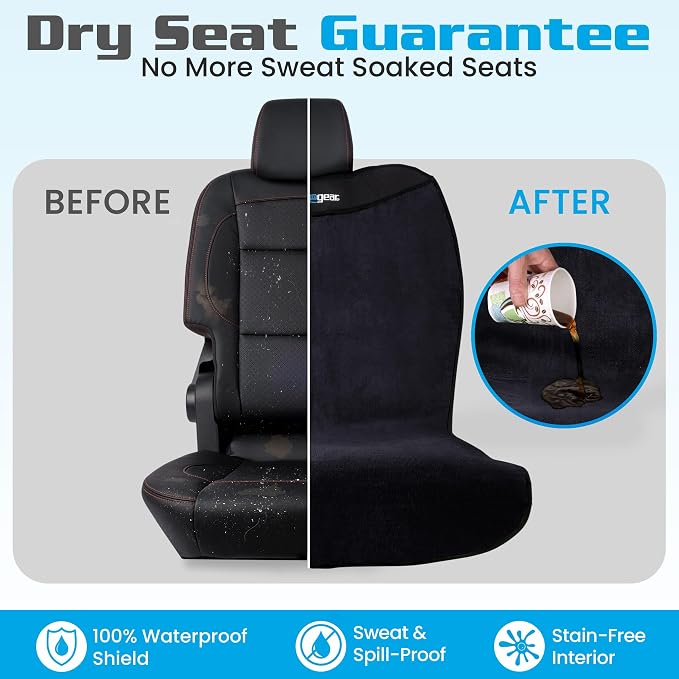 HAPPEGEAR Happeseat Waterproof Car Seat Cover & Protector, Black | Universal Fit, Car Seat Towel Cover, Non-Slip Backing, Machine Washable, Fits Front & Back, Easy Install & Storage