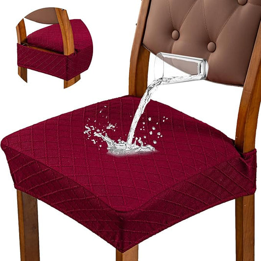 Genina Waterproof Seat Covers for Dining Room Chairs Covers Dining Chair Slipcovers Protector, No Rear Covers (Wine Red, 4 Pcs)