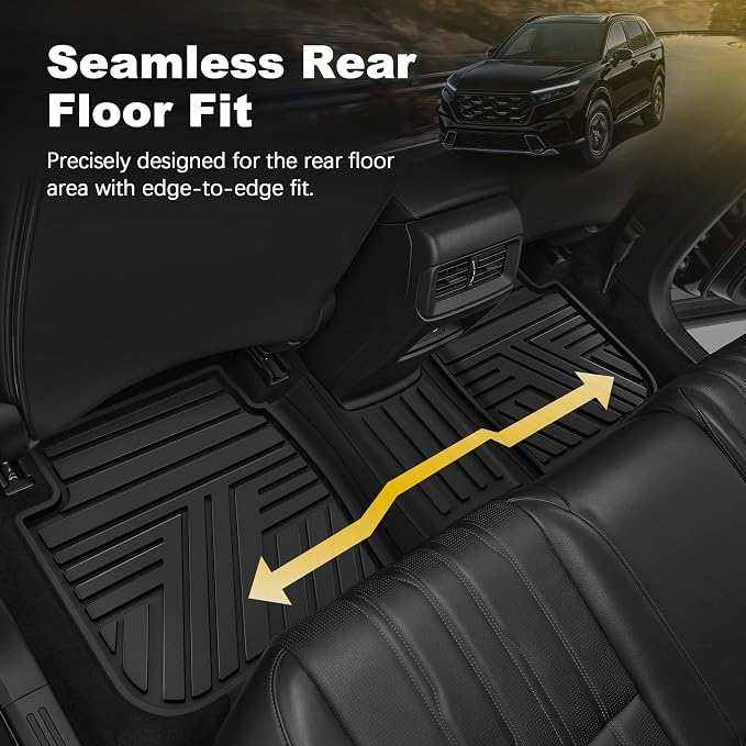 Rubber Floor Mats for Honda CR-V 2026 2025 2024 2023 (Gasoline & Hybrid) | All Weather Custom Fit Heavy Duty Car Mats for CRV, 1st & 2nd Row, Black