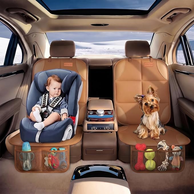 SMART ELF Car Seat Protector 2-Pack, Thick Padding Cushion with Non-Slip Backing (Dark Brown)