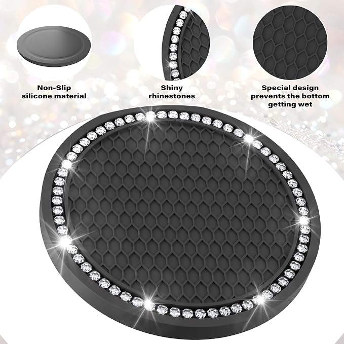 BFXM 2 PCS Bling Cup Holder Coasters for Car, Car Accessories for Women 2.75 inch Diamond Universal Non-Slip Silicone Cup Holder Coasters, Sparkly Bling(White Diamond)