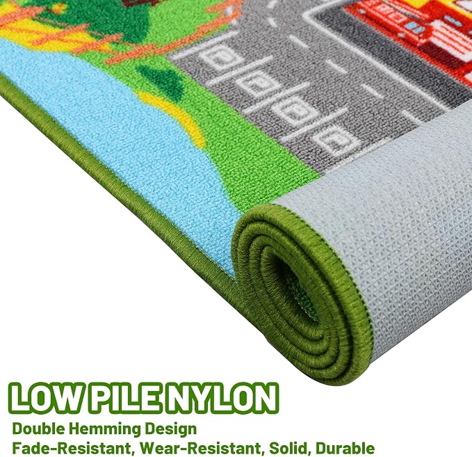 Kids Rug Car Carpet 78.7"x59", Car Rug for Kids Room Playroom Bedroom, Non-Slip Town City Road Map Rugs, Track Car Mat for Kids Boys Girls (78.7X59Inch,Green)