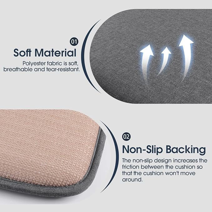 TushGuard Chair Cushions, 4 Pack Memory Foam Chair Pads, Thin Seat Cushion, Kitchen Chair Cushions Set of 4, Anti-Slip Backing & Fixed Straps, 1.4 in Thick, Grey