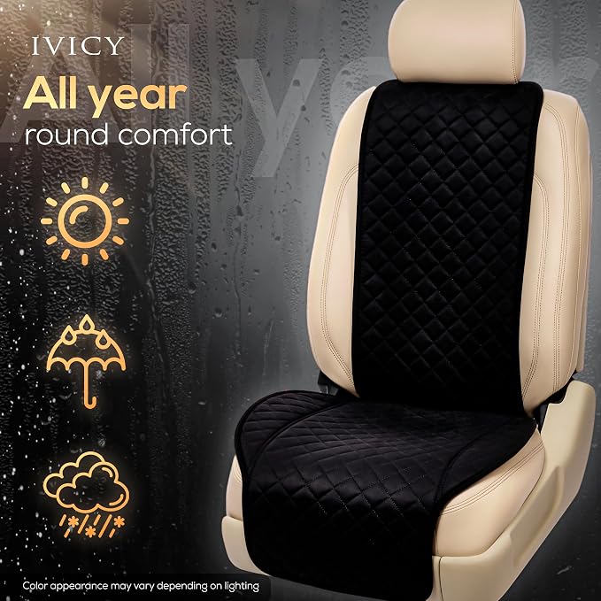 IVICY Faux Suede Front Car Seat Cover – Non-Slip Bucket Seat Protector for Most Cars, SUVs, Vans & Trucks – 1 Seat Cover, Machine Washable, Side-Airbag Friendly, Black