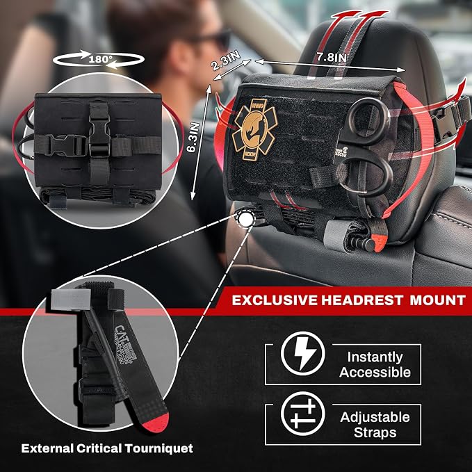 RHINO RESCUE Car Tactical IFAK Trauma Kit with C-A-T Tourniquet | TCCC Compliant, Quick Release, First Aid Kits for Vehicles, Molle Pouch for Military, Combat, Car, Van, ATV