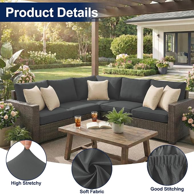 Smiry 8 Pcs Waterproof Patio Cushion Covers, Stretch Outdoor Furniture Covers
