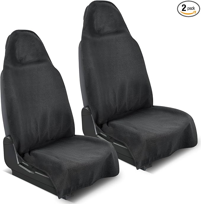 Waterproof 2 Pack Car Seat Towel Cover After Gym(Black,2-Pcs) | Sweatproof Universal Fit Towel Seat Covers Washable Non-Slip Front Towel Bucket Seat Protector