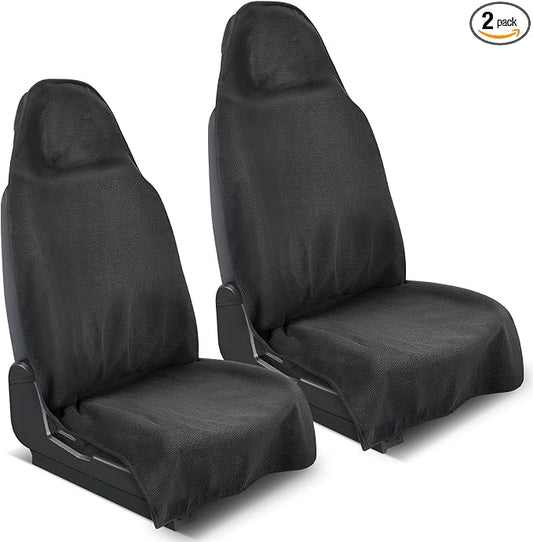 Waterproof 2 Pack Car Seat Towel Cover After Gym(Black,2-Pcs) | Sweatproof Universal Fit Towel Seat Covers Washable Non-Slip Front Towel Bucket Seat Protector