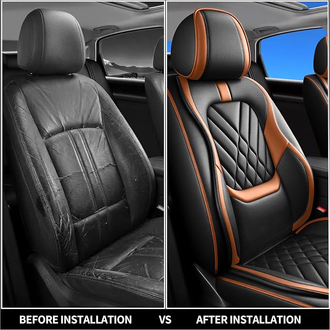 Fit Murano Car Seat Covers Compatible with Nissan Murano 2007-2024 2025 2026-Premium Leather,Waterproof,Breathable,Airbag Compatible &All-Weather Seat Cushion Protecto(Full Set,Brown)