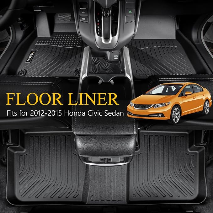 Wailtnb-Floor Mats & Cargo Mat for 2012-2015 Honda Civic Sedan & Civic Si Sedan (Not for Coupe) All Weather Floor Liner Heavy Duty Car Mat for Honda Civic Custom Fit Automotive Accessories Black