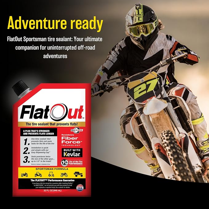FlatOut Tire Sealant Sportsman Formula - Prevent Flat Tires, Seal Leaks, Contains Kevlar, 32-Ounce Bottle, 1-Pack…