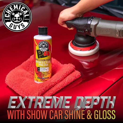 Chemical Guys, P4 Precision Paint Perfection Polish for Clear Coat, 16 oz | Refines swirls, towel marks and light defects, restoring deep gloss and clarity to clear coat, body-shop ready