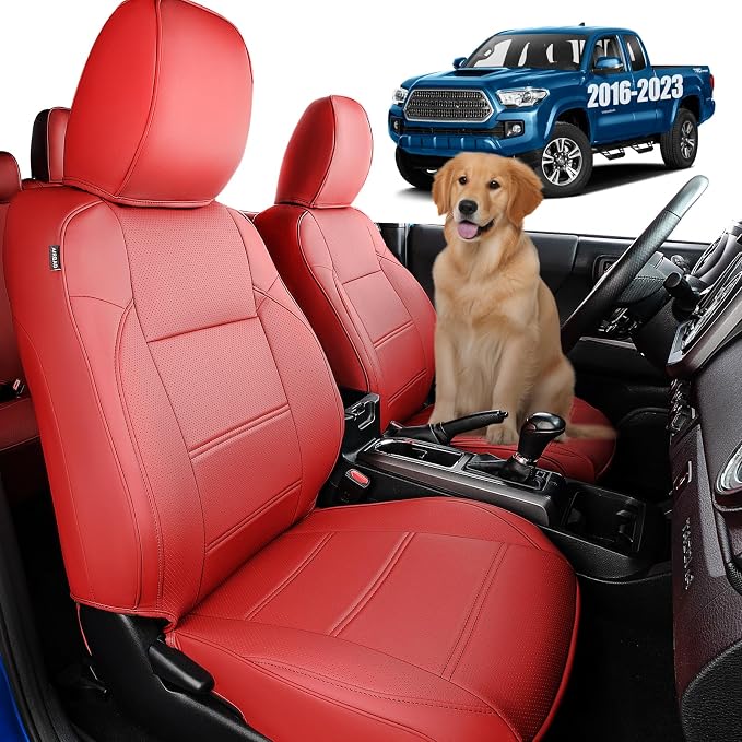 DrCarNow for Toyota Tacoma Seat Covers 2016-2019 2020 2021 2022 2023 for Tacoma Truck Leather Seat Cover SR SR5 Limited TRD Pro Crew Cab/Double Cab for 3rd Gen Tacoma Accessories-Red