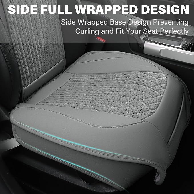 CAR PASS Car Seat Protector, 2 Pack Sideless Nappa Leather Seat Covers for Cars, All Season Waterproof Breathable Front Seats Cushion with Storage Pocket Universal Fit Vehicle Car SUV Truck, All Gray
