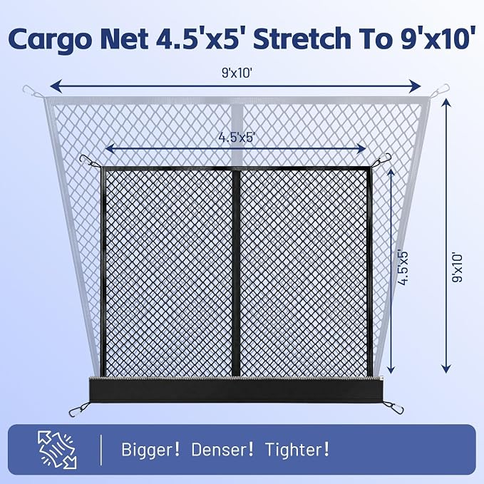Cargo Net for Ford F150/F250/F350/F450 2015-2026, Nissan Titan 2016-2024 | Heavy Duty Truck Bed Organizer, Highly Elastic Tailgate Net with Carabiners, Weatherproof Mesh Cover with Attached Zipper Bag