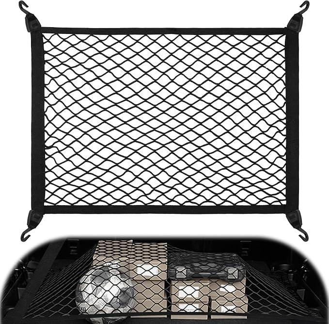 Cargo Net 80×60cm, Car Trunk Net Elastic Nylon Baggage, Car Trunk Net with 4 Hooks, Storage Organizer Car Net for Car Boot Vehicle Van SUV(Black)