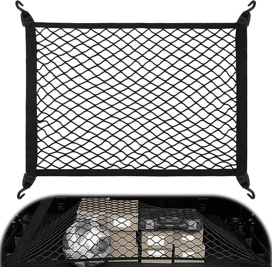 Cargo Net 80×60cm, Car Trunk Net Elastic Nylon Baggage, Car Trunk Net with 4 Hooks, Storage Organizer Car Net for Car Boot Vehicle Van SUV(Black)
