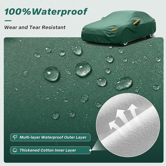 GUNHYI Car Cover Waterproof All Weather, 16-Layer Heavy Duty Full Exterior Cover with Vents, Driver Door Zipper & Towel, Summer Sun/UV/Rain Protection, Fit Sedan Chrysler 300, Lexus ES350 etc.