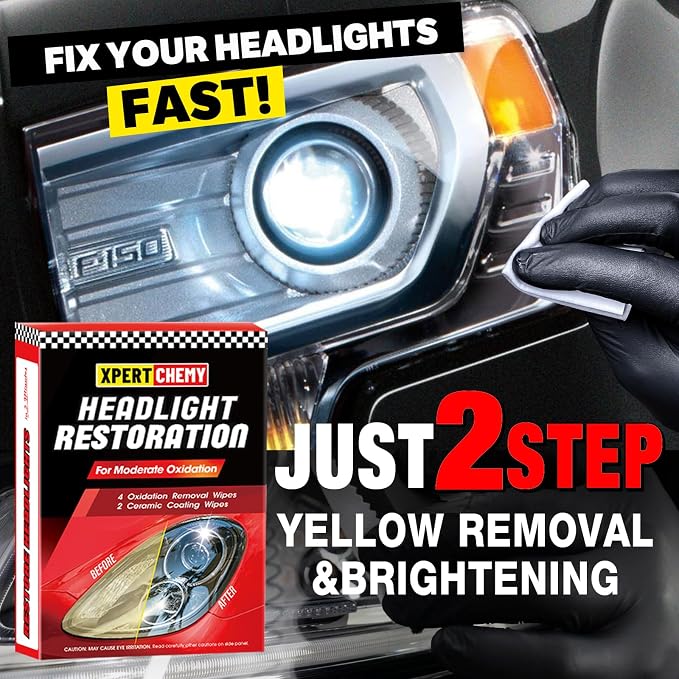 XPERTCHEMY Headlight Restorer Kit,Fast-2 Step Process Headlight Restoration Kit for Removing The Moderate Yellowing, Haziness, and Oxidation.It Provides with the Best Protection 18 Months.