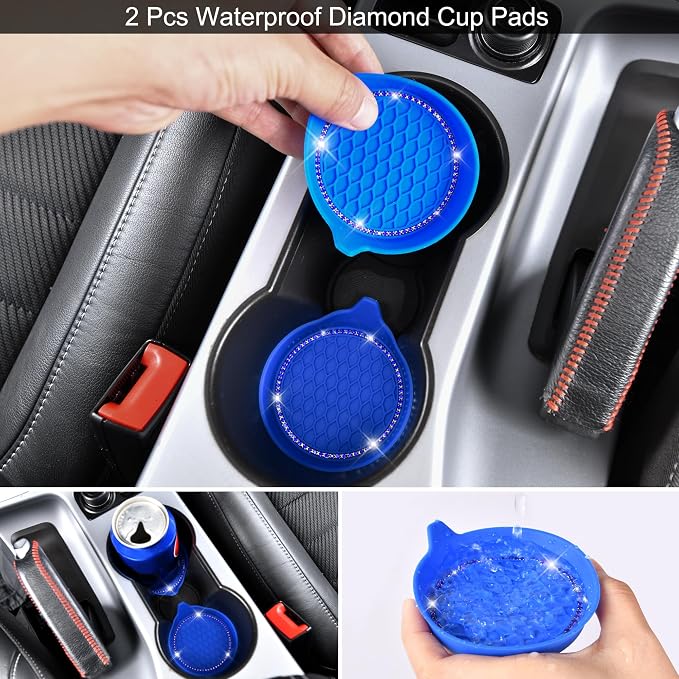 CAR PASS 30 PCS Bling Diamond Car Accessories Set for Women, Bling Steering Wheel Covers 15 Inch, Shining Rhinestone License Plate Frame, Sparkly Phone Holder, Cute Interior Set Decorations, Blue