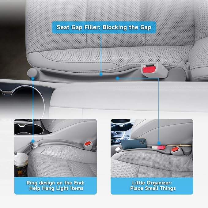 Givifive Car Seat Gap Filler Set of 2, 3IN1 Seat Side Gap Filler Plug with Storage Slot & Hook Function, Soft Foam Universal Fit Car SUV Truck Fill Gap Between Seats Console Organizer（Narrown Gray）