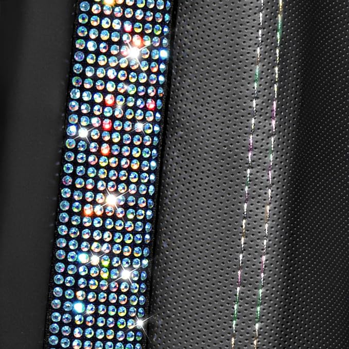 CAR PASS Bling Diamond Car Seat Cover Full Set, Shining Rhinestone Waterproof Leather, Rear with Zipper, Universal Fit 95% Automotive Glitter Sparkle Crystal for Cute Women Girl, Colorful Diamond