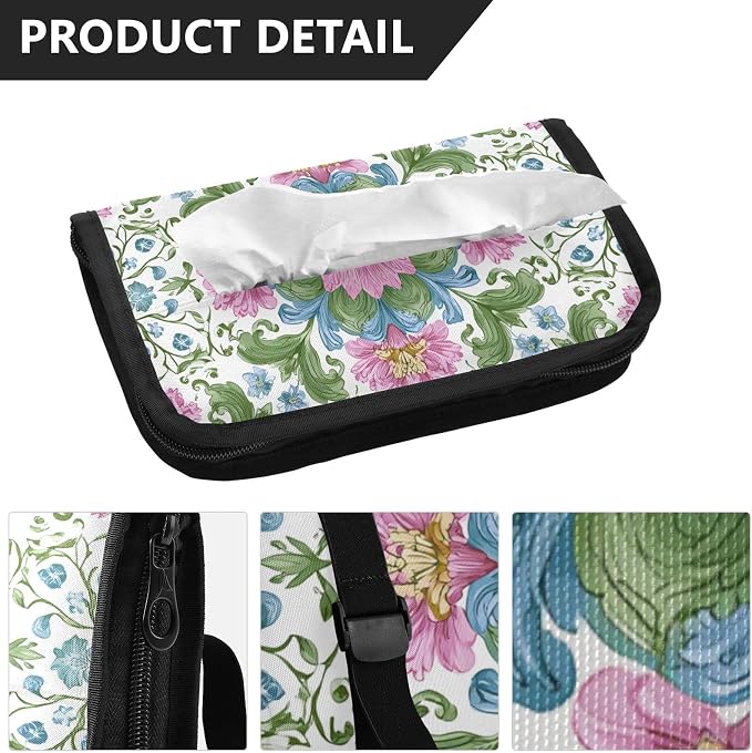 White Pink Green Flower Boho Mandala Car Tissue Holder Durable Napkin Holder Hanging Tissue Holders Case Car Tissues Bag for Sun Visor Seat Back Universal Auto