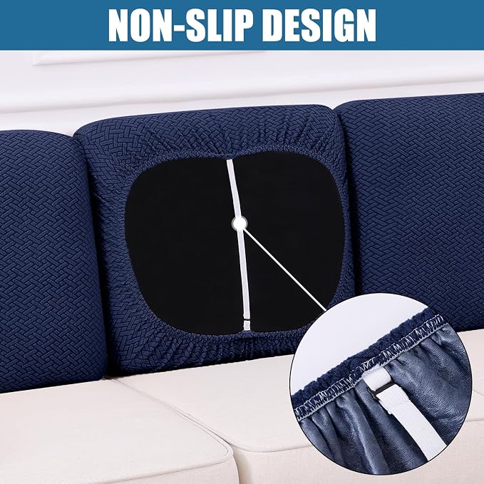 Smiry Waterproof Couch Cushion Covers, Stretch Jacquard Thick Sofa Cushion Covers, Washable Seat Slipcover Elastic Furniture Protector for Pets, Kid (Back Cover L, Navy)