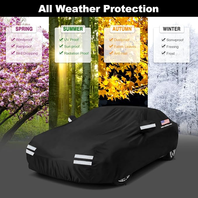 Sedan Car Cover, Full Car Cover Waterproof All Weather Dustproof, Snowproof, UV Protection Outdoor Car Covers for Automobiles Universal Fit for Sedan Car Cover Size 208''L x 78''W x 59''H