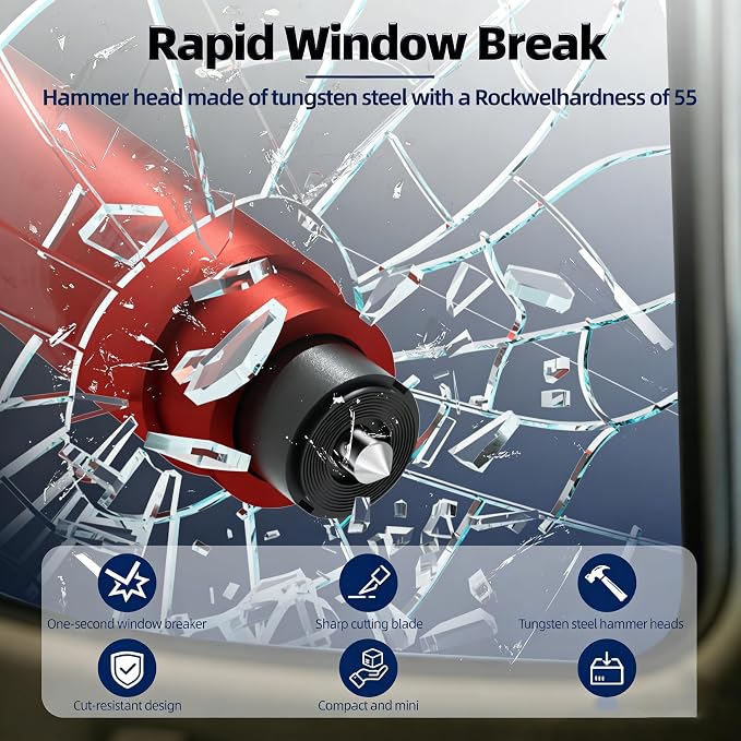 Car Window Breaker & Seatbelt Cutter, 2-in-1 Emergency Escape Tool, Auto Glass Breaker Spring Loaded Safety Hammer for Sinking Cars, Flood Rescue, Locked Doors, New Cars & Family Travel 4PCS