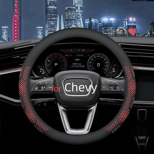 Yangday Leather Steering Wheel Cover for Chevy Silverado 1500 2500 3500, 14.5-15 inches Car Steering Wheel Cover with Non-Slip Breathable (Red)