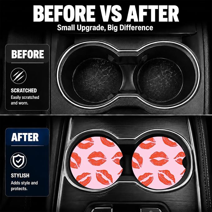 2PCS Butterfly Car Cup Holder Coasters Neoprene Car Coasters Universal | 2.75" Anti-Slip Rubber Mat with Finger Slot for Vehicle SUV Truck Fashion Cars Accessories Butterfly Gifts for Women Men