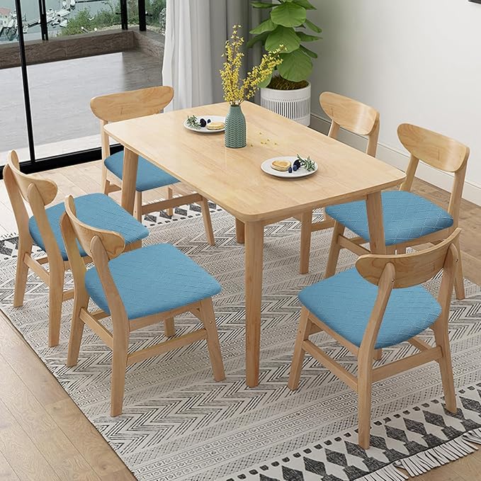 Fuloon Stretch Chair Seat Covers 6 PCS, Removable Washable Dining Chair Covers Anti-Dust Dining Room Seat Cushion Slipcovers (6, Lake Blue)