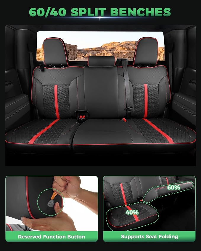 Custom Leather Seat Covers for 2019-2026 Sierra/Silverado 1500 | Only Crew Cab, Fits 2500/3500HD 2020-2026, no Rear Armrest/Seatback Storage, Waterproof, Scratch-resistant, Easy-clean