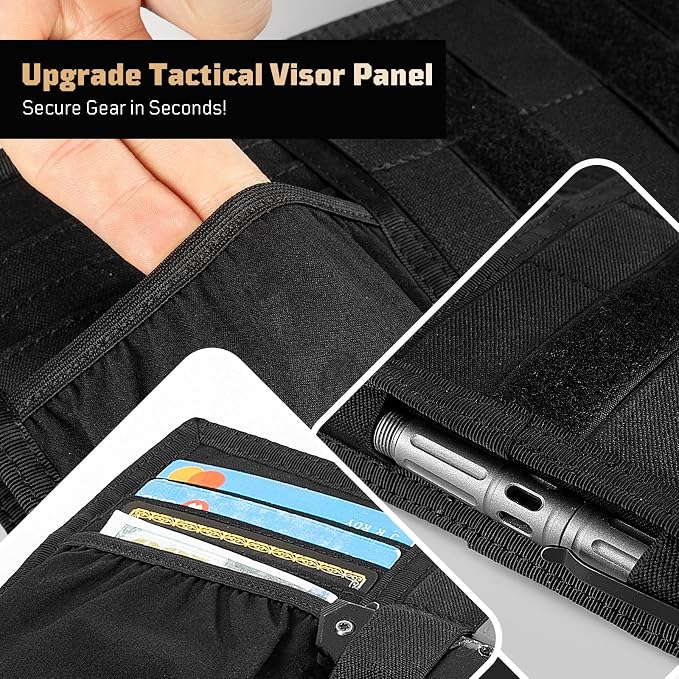 OneTigris Tactical MOLLE Sun Visor Organizer, Car Visor Panel EDC Storage | Features multi pockets with zipper pouch, detachable photo/ID panel, and glasses clip for versatile vehicle storage