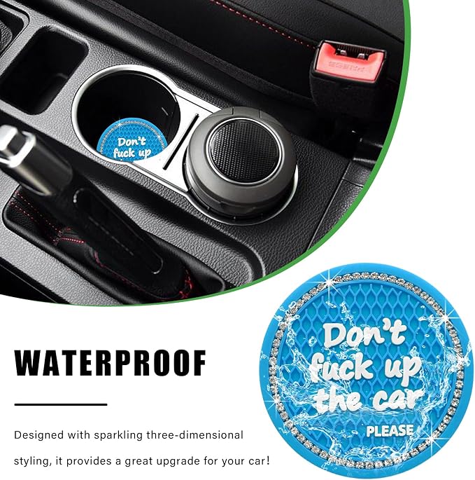 Ziciner 4 Pack Bling Car Cup Holder Coaster, 2.75 Inch Anti-Slip Auto Insert Cup Coaster, Crystal Car Drink Cup Mat Perfect for Women Girls, Universal Interior Decor Accessories (Light Blue)