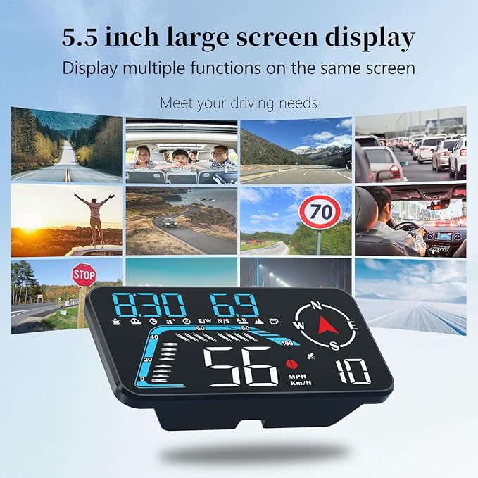 Liiiyuan Head Up Display G12, A Car Head Up Display with Multifunctional Mileage Display, Suitable for All GPS Speedometer Models, USB Plug and Play, Easy Installation
