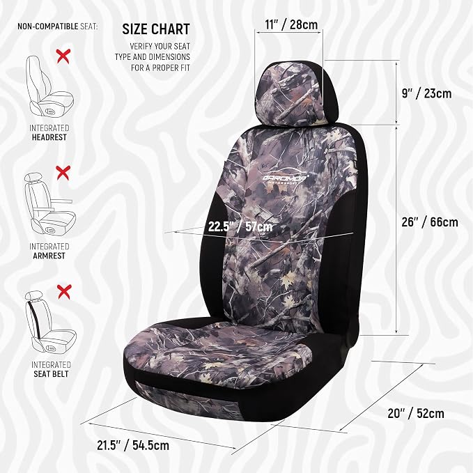 CAROMOP Premium Camo Front Seat Covers – Waterproof Wear Resistant Neoprene & Oxford Fabric, Airbag Compatible, Universal Fit for Cars, Vans, Trucks & SUV