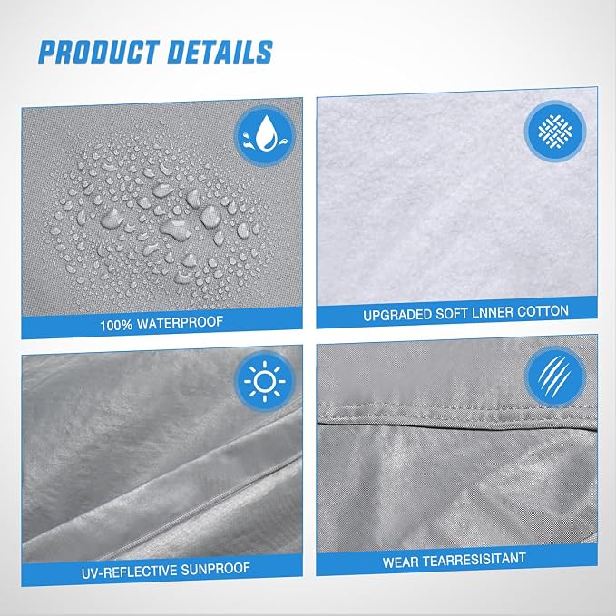 Nilight Car Cover Waterproof All Weather, Heavy Duty Outdoor Rain Sun UV Protection with Zipper Cotton, Extra Thick, Universal Fit for Trucks (Up to 242", Max Cab Length 146")